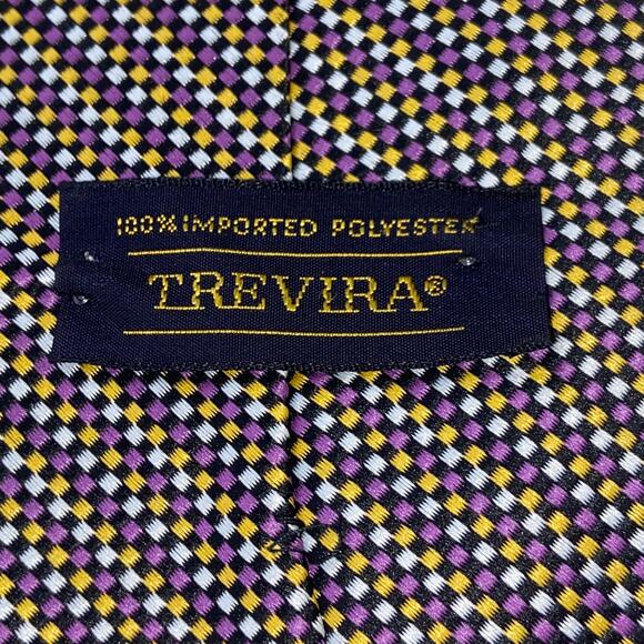 Vtg Towncraft Necktie Purple Yellow Mini Check Woven Trevira 57 x 4 90s Suit - Picture 5 of 7